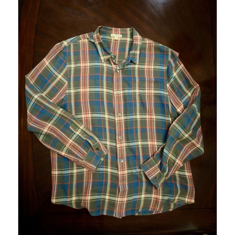 James Perse Standard Plaid Button Up Shirt Mens Size 3 Large Long Sleeve Cotton